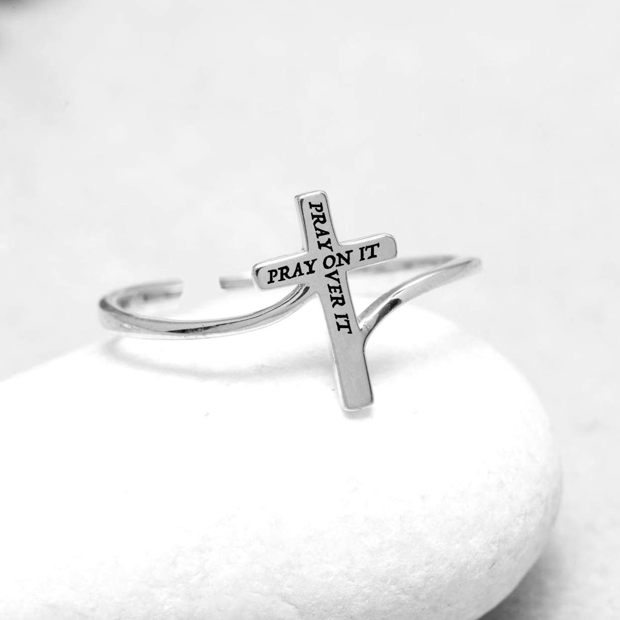 Pray On It Cross Ring