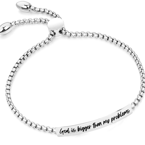 God is Bigger Stainless Bar Drawstring Bracelet