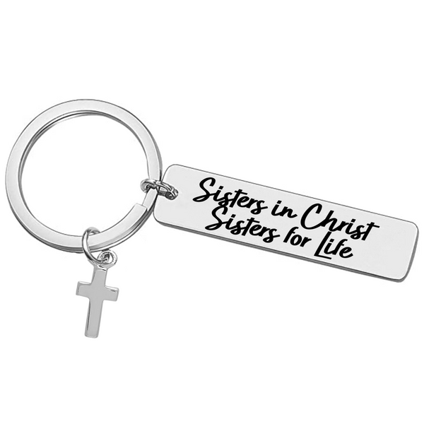 Sisters in Christ Cross Bar Keychain