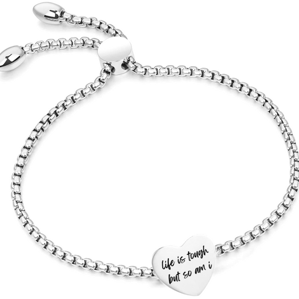 Life is Tough Silver Heart Drawstring Bracelet