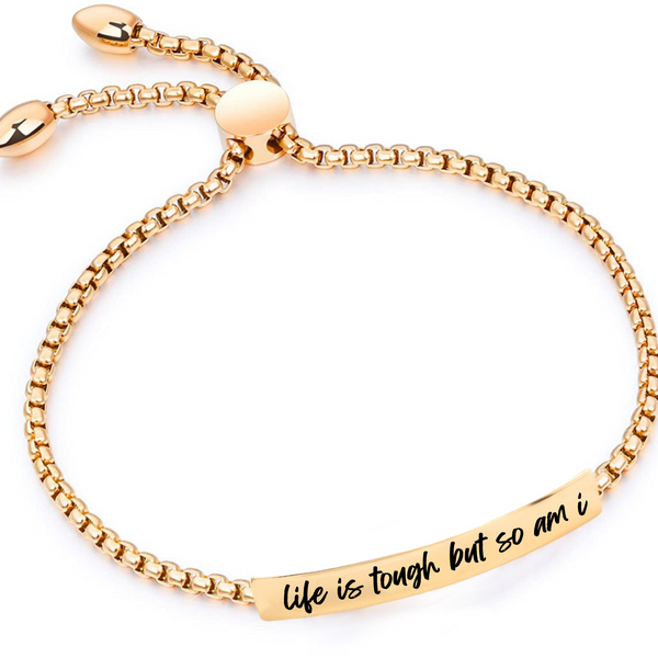 Life is Tough Gold Bar Drawstring Bracelet