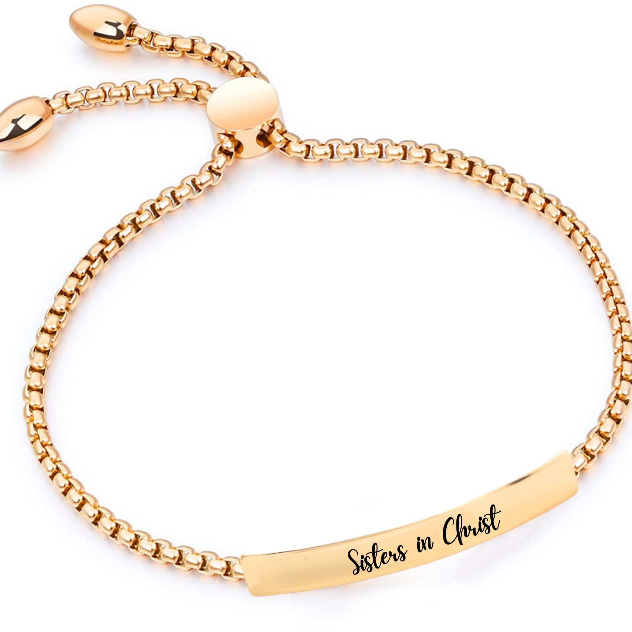 Sisters in Christ Gold Bar Drawstring Bracelet