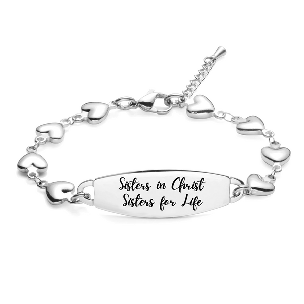 Sisters in Christ Bar Heart Bracelet