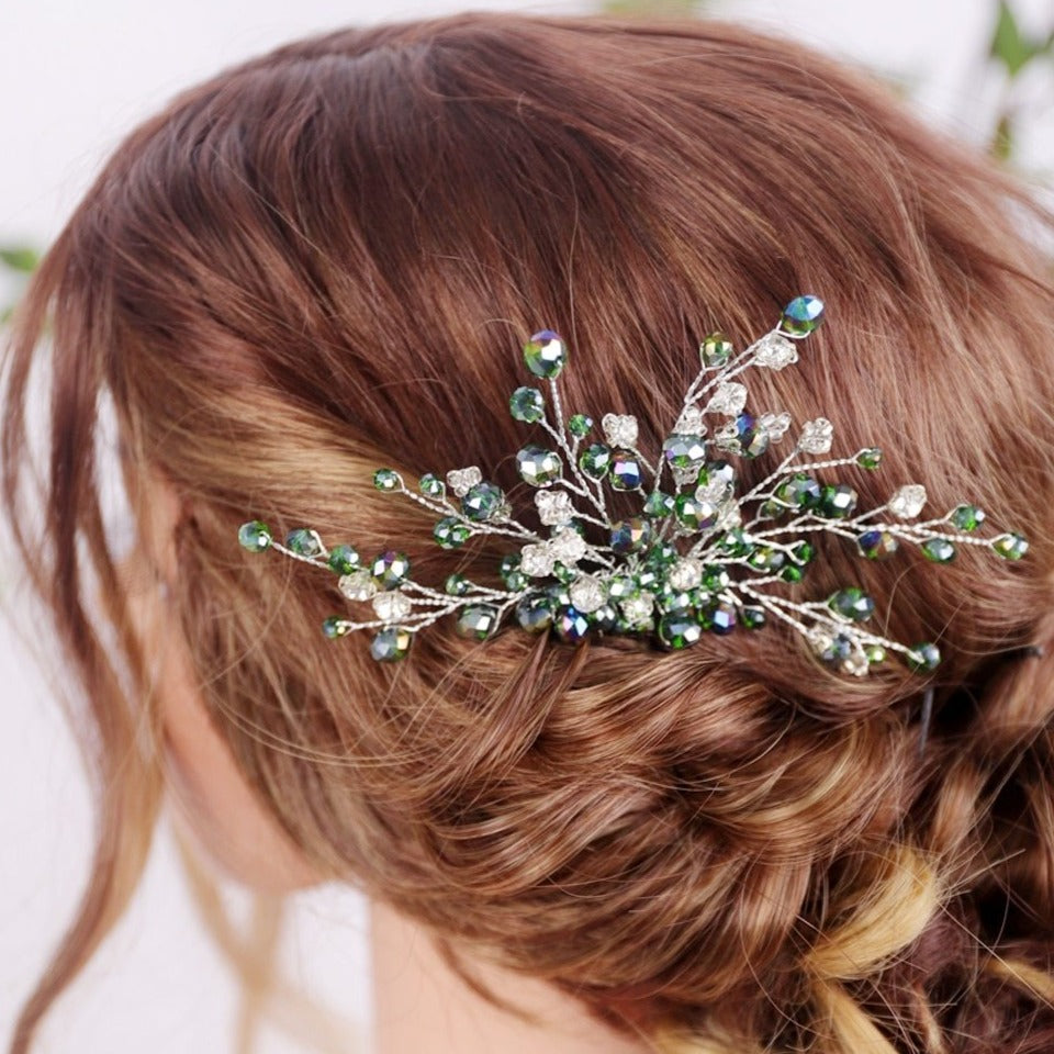 Green Rhinestones Hair Piece